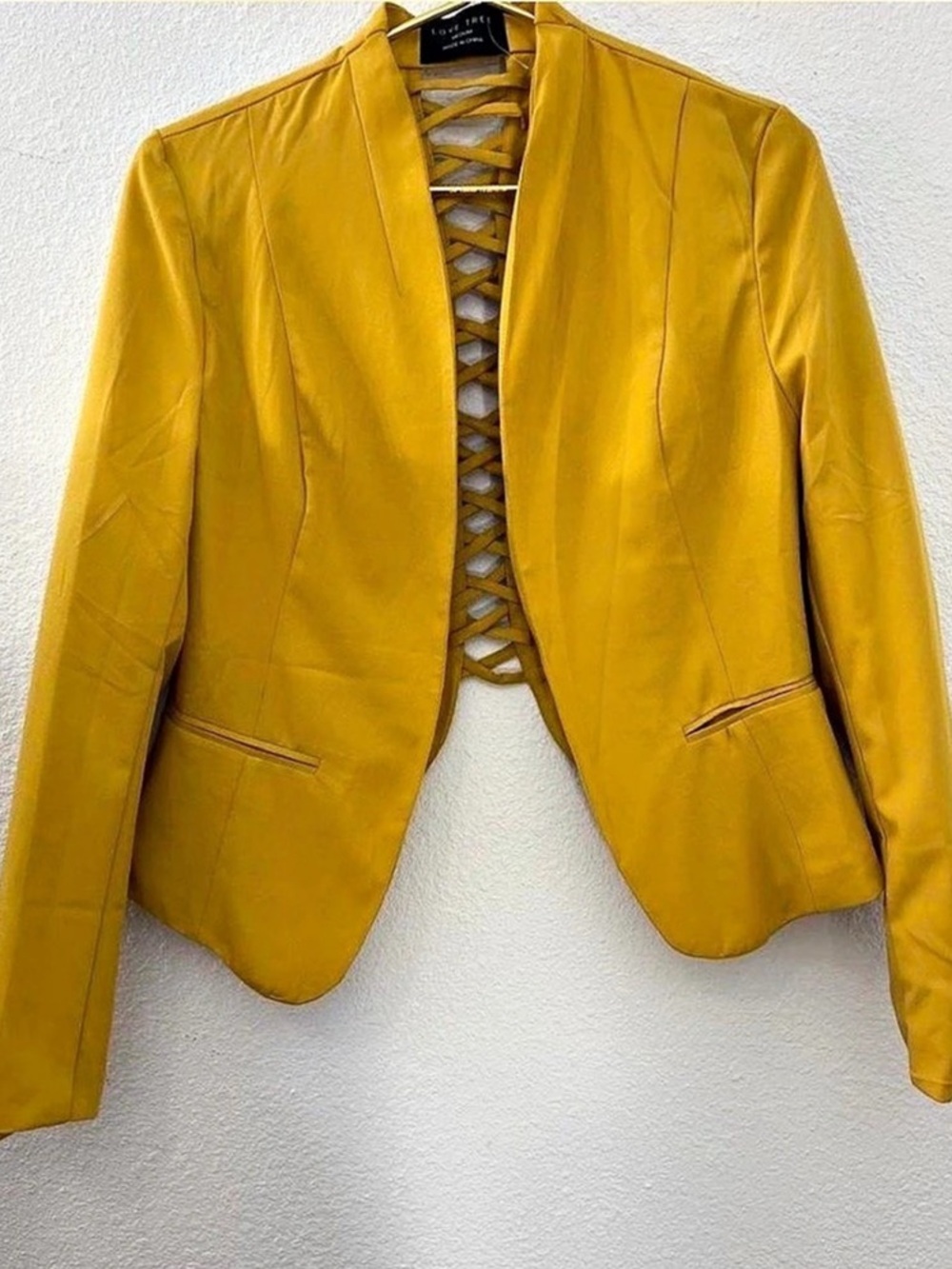 Love Tree Yellow Lace-Up Cropped Jacket Size Medium